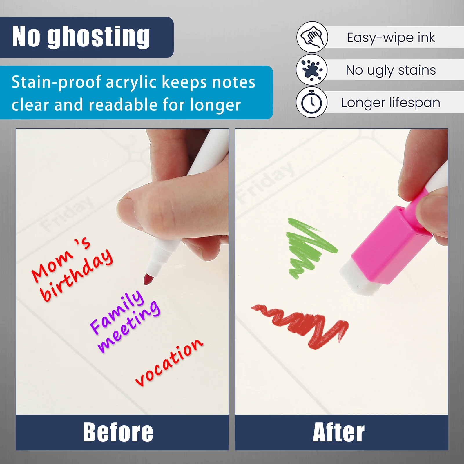 Acrylic Magnetic Calendar Clear Dry Erase Board Reusable Monthly and Weekly Memo with 6 Markers Portable Note Message Board