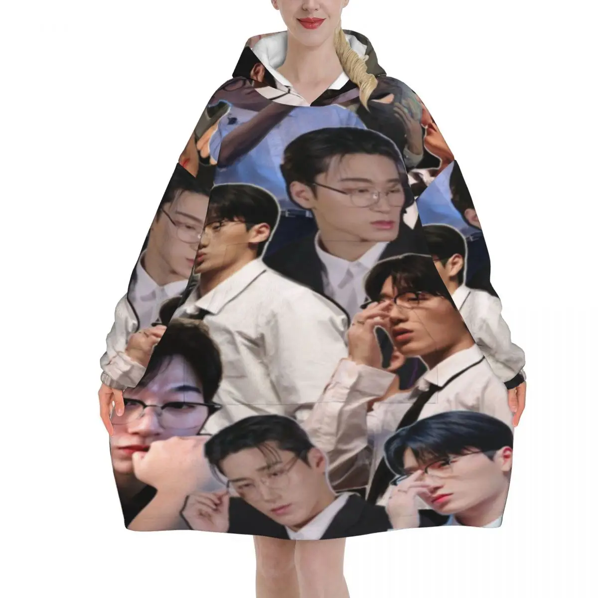 Oversized Choi San Bad Ateezs Wearable Blanket Gifts for Women Men Ultrasoft Plush Warm Sweatshirt Blankets With Pocket