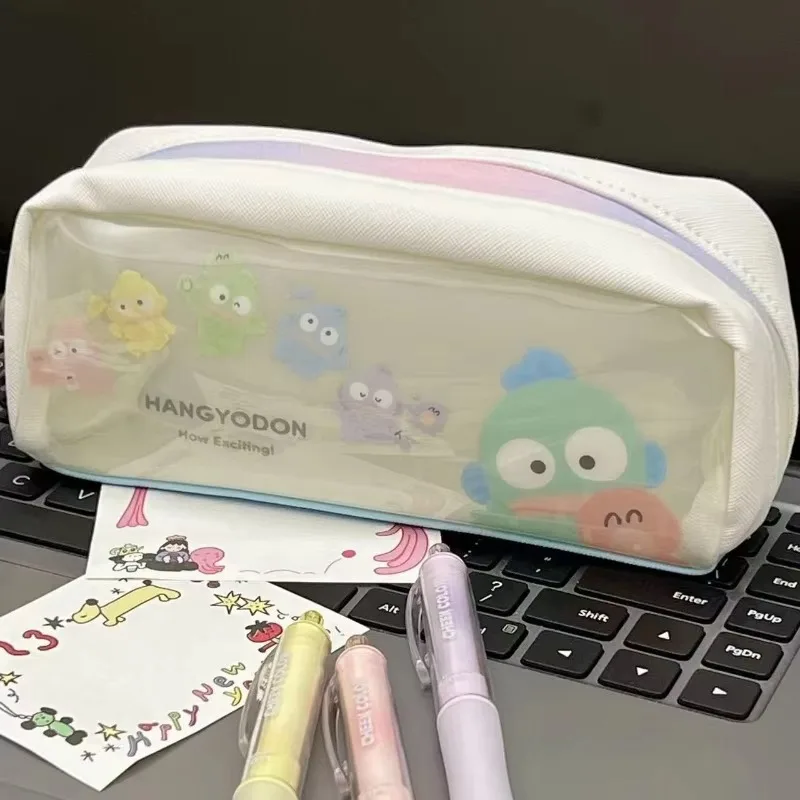 Sanrio Kawaii Pencil Case Back To School Anime Hangyodon Printed Accessories Cartoon Transparent Kawaii Stationery Storage Bag