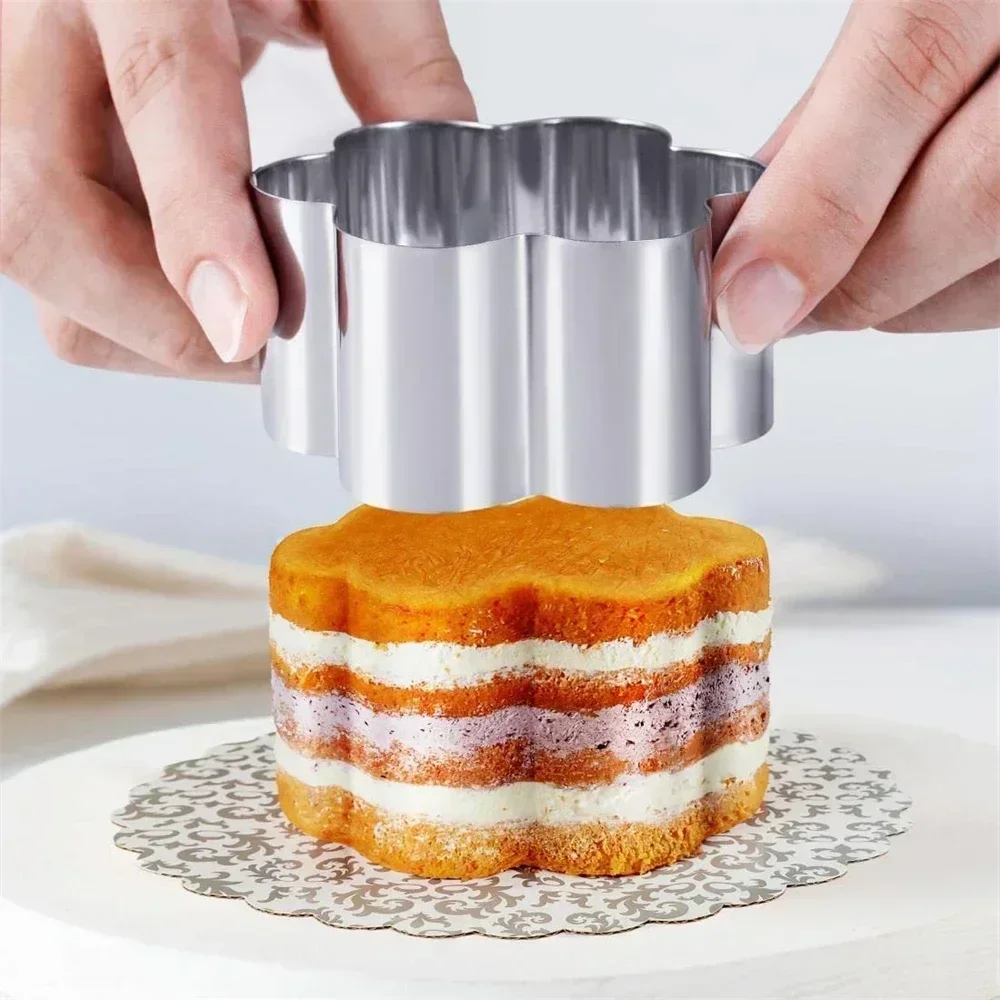 1pcs DIY Tart Rings 8*4cm Dessert Cake Mold Slicer Cutter Stainless Steel Circular with Pusher Kitchecn Pastry Baking Tools