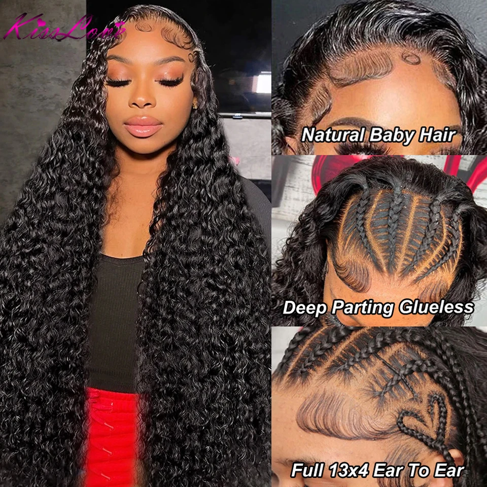 Perruque Lace Closure Wig Deep Wave Naturelle, Cheveux Humains, 13x6/13x4 HD, Transparent, 5x5, 360