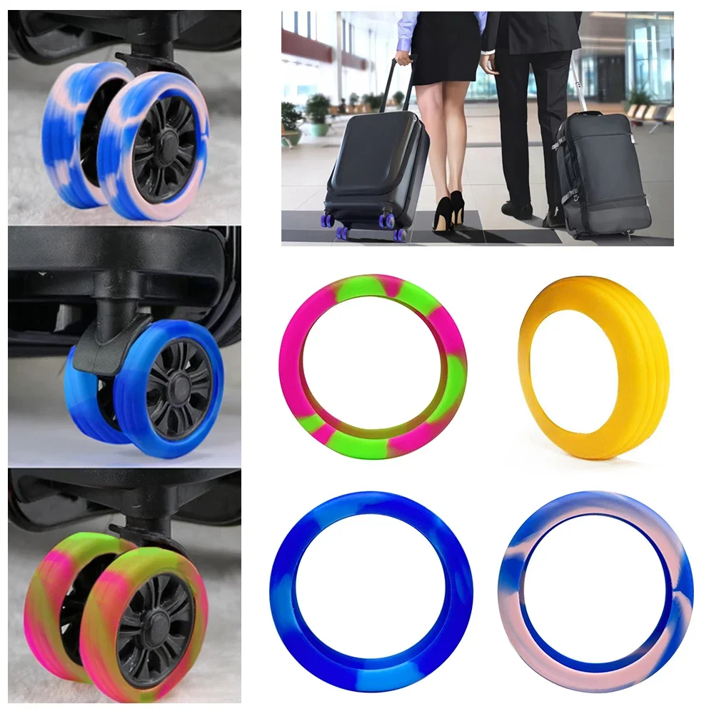 8pcs Luggage Wheels Protector Cover DIY Colorful Silicone Trolley Case Silent Caster Sleeve Reduce Noise Suitcase Wheels Cover