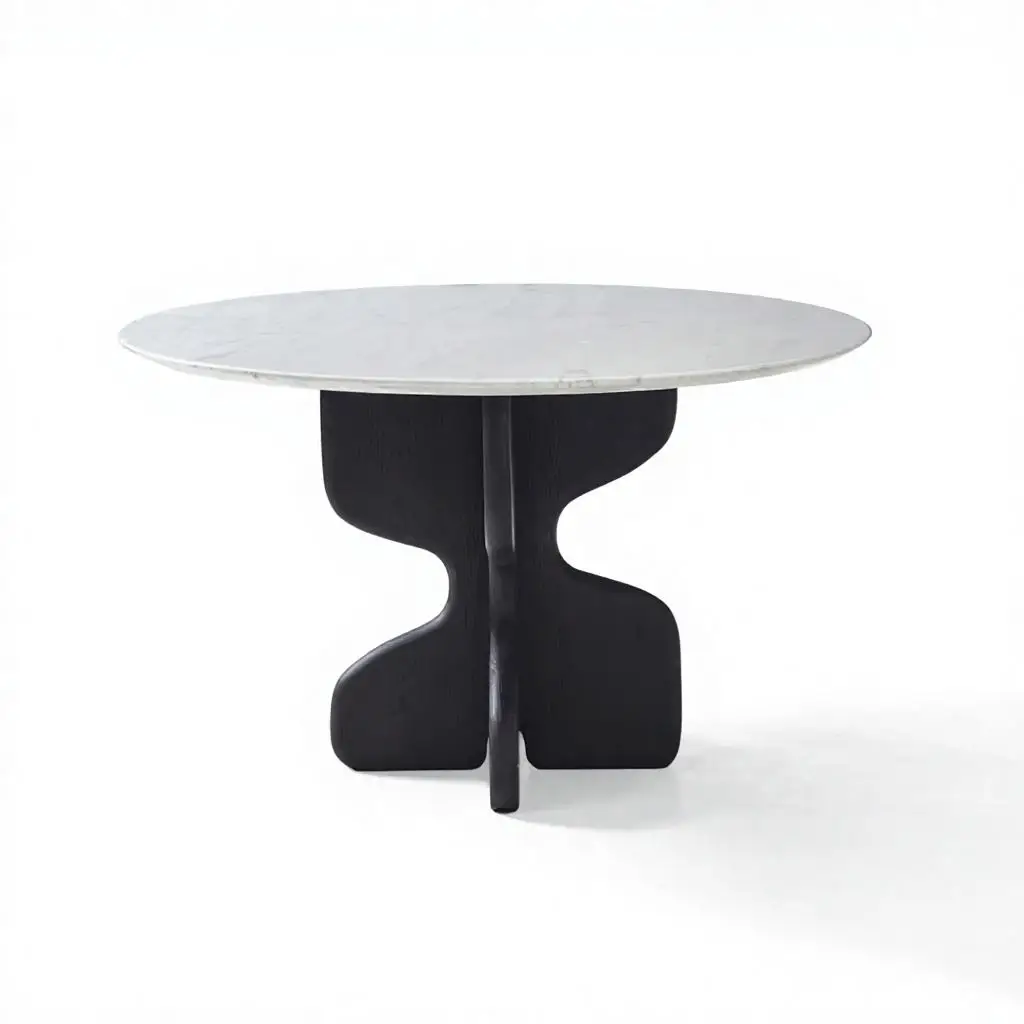 Avidiino Bespoke Volakas Marble Round Dining Table with Solid Ash Wood Base | High-End Design Service for Villa Project