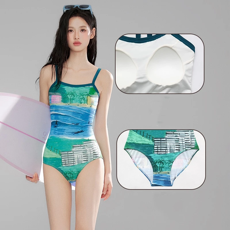 

Women One Piece Sexy Digital Printed WaterProof Sports Push Up SwimWear Female Professional Quick-Dry Athletic Bathing Suit