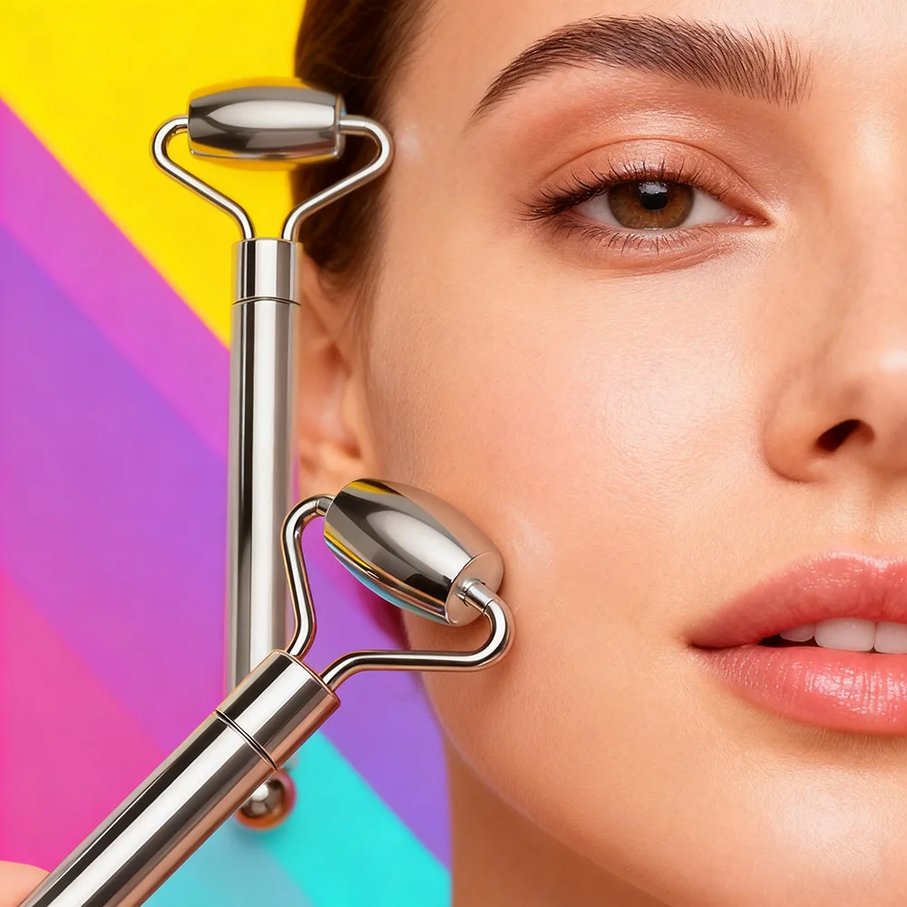 Rodillo de doble cabezal, herramientas para el cuidado de la piel, para cara, ojos, cuello, acero inoxidable 304, masaje de belleza Facial, herramienta Gua Sha en forma de corazón, masaje Facial