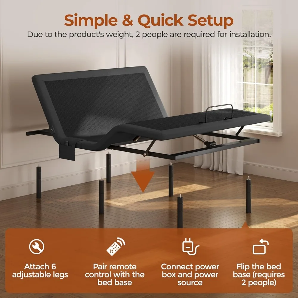 Adjustable Bed Frame with Massage and Remote,Adjustable Bed Base with USB Ports/Under-Bed Night Light/4 Height Options image 6