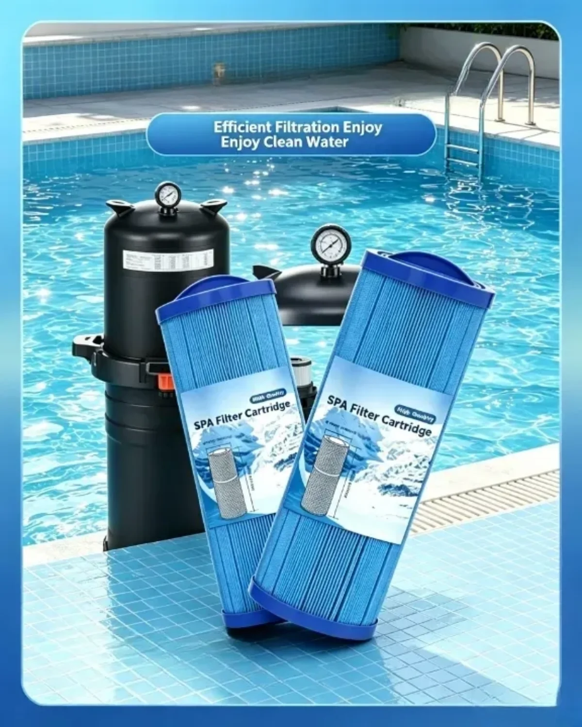 

5 Micron Pleated Filter Cartridge 50 Sq.Ft Two Pack for Spa & Hot Tub Replacement PWW50L PWW50L-M 4CH-949 FD2007 SC757