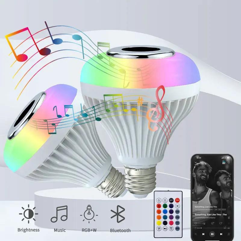 RGB Smart Bluetooth Speaker Music Bulb Colorful Stage Light Bulb With Remote Control E27 12W Led Dimmable Bulb For Home Party