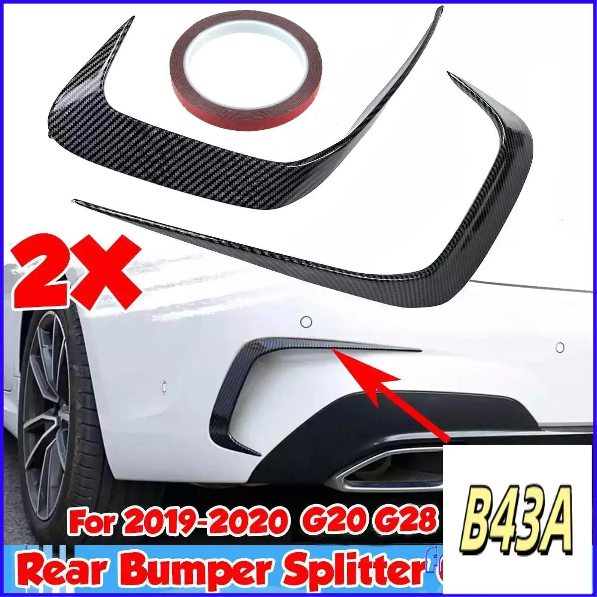 Sp-คาร์บอนไฟเบอร์รถด้านหลังกันชนด้านข้าง Splitter สปอยเลอร์สําหรับ BMW G20 G28 2019-2020