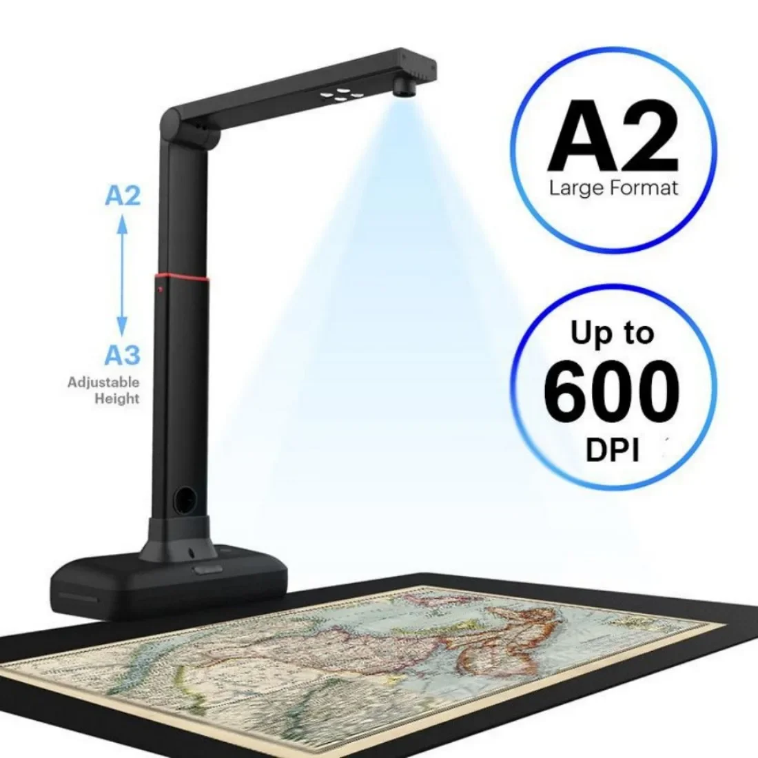 Scanner A2 Scanner HD de grande formato com 21MP com suporte para Windows, scanner de câmera de documentos com sistema MacOS