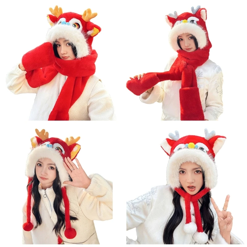 

3 in 1 Women Teen Hat Gloves Scarf Sets Winter Plush Earflap Hat Autumn Warm Adult Scarf Hat Warmth Gift for Girlfriend