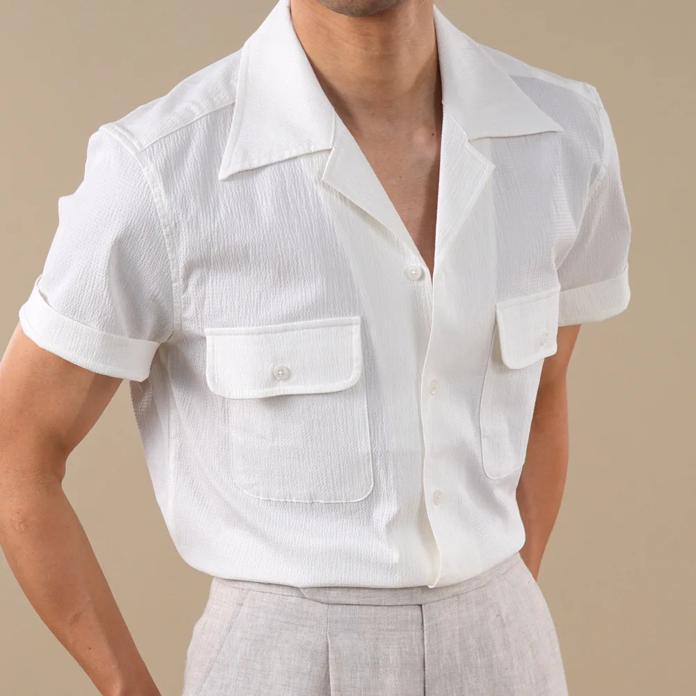 Cotton Blend Breathable Cuban Collar Short Sleeved Shirt Men's 2026 Summer Thin  Business Casual Top Quality Shirt Moda Hombre