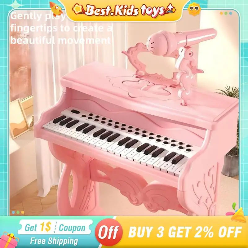Piano eletrônico 37 teclado com microfone cadeira música instrumento musical iniciante bebê meninos meninas crianças brinquedos presentes de natal