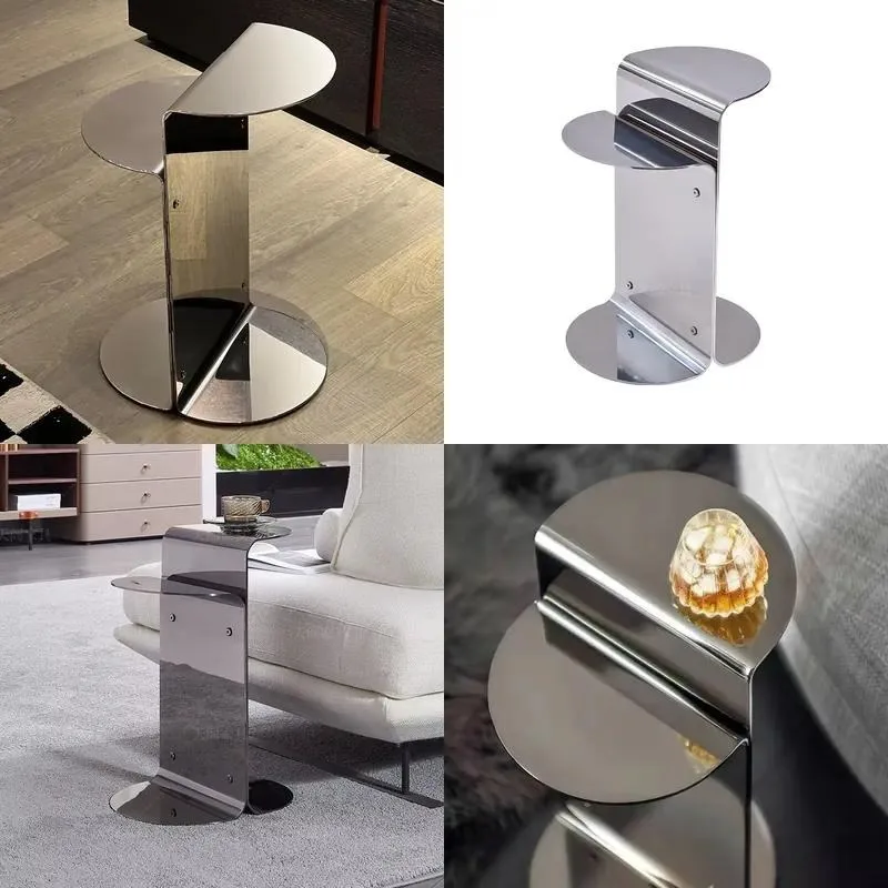for Light luxury mirror polished stainless steel double-layer curved side table, stable load-bearing, suitable for home