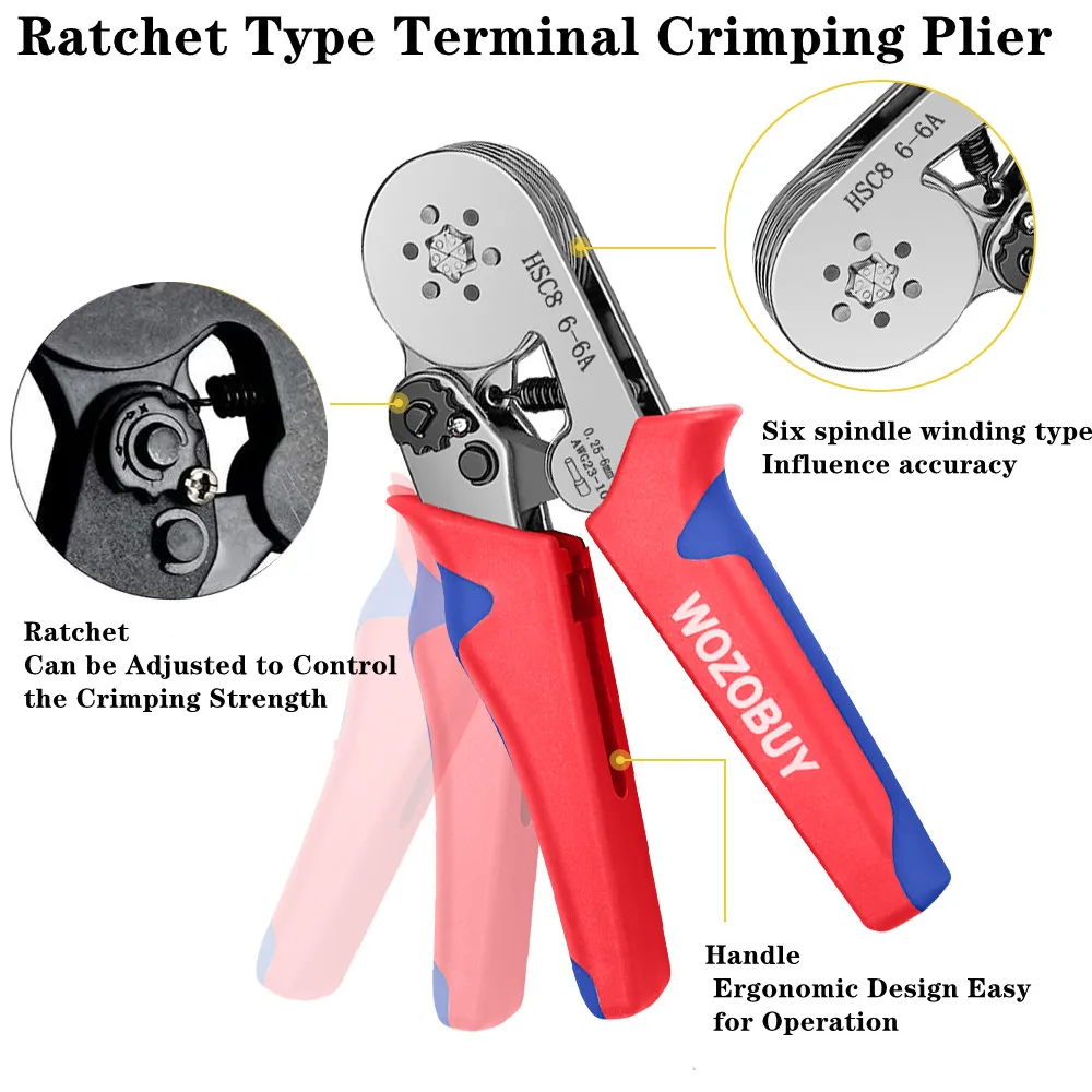 Ferrule Crimping Tool Kit, Self-adjustable Ratchet Wire Crimping Tool Crimper Plier Set,for Connectors Wire End Ferrules