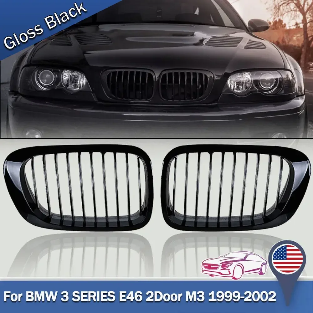 

Gloss Black Front Kidney Grille Grill For BMW E46 M3 325Ci 330Ci Coupe 1999-2002