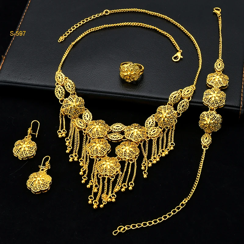 Ethiopian Tassel 24k Gold Plated Jewelry Sets For Women Arabic Wedding Indian Bridal Dubai Necklace And Earring Set Party Gifts - Image 3