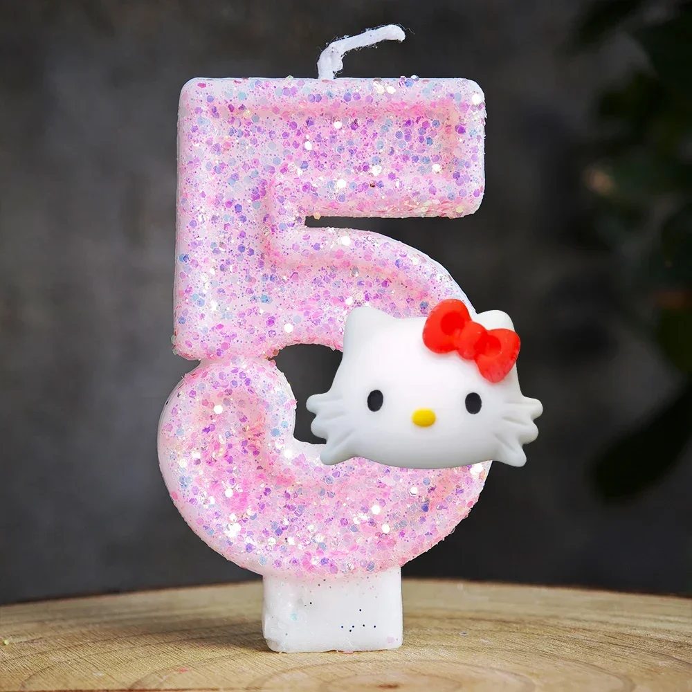 Niedliche Hello Kitty Glitzernde Farbverlauf-Zahlenkerze Kuchendekoration Süßes Thema Kindergeburtstags-Party-Zubehör Mädchen-Baby-Shower-Dekorationen – Detail 19