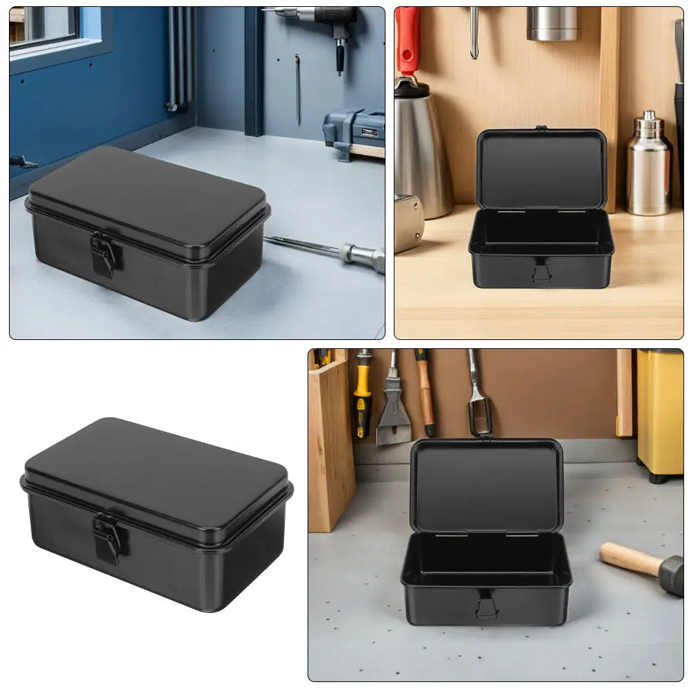 2Pcs Sturdy Iron Toolbox Portable Compact Metal Tool Case for Auto Repair Car Trunk Garage Home Workshop Tool Storage Organizer