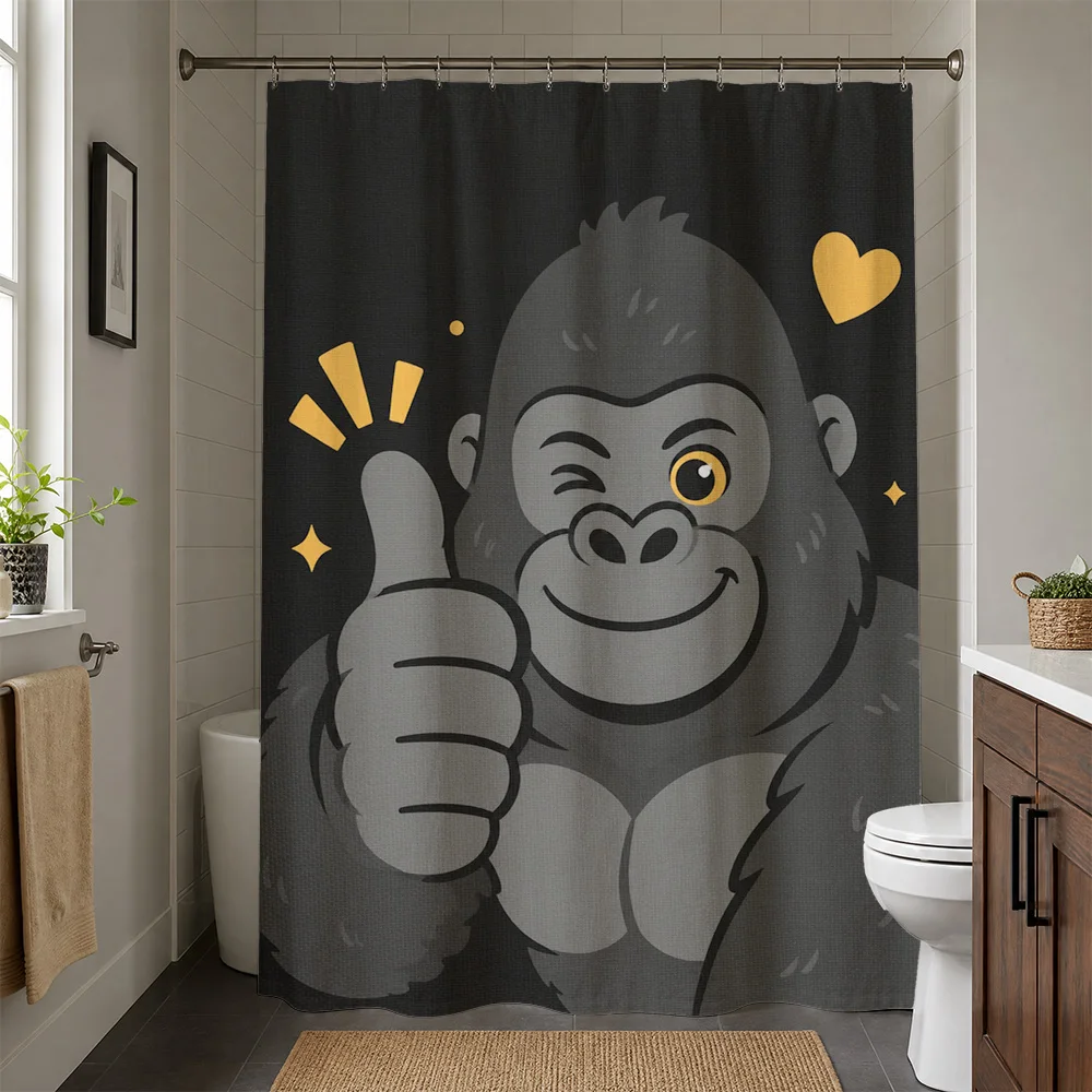 Funny Gorilla Thumbs Up Shower Curtain Bathroom Decor Novelty Animal Print Shower Curtain for Kids Adults