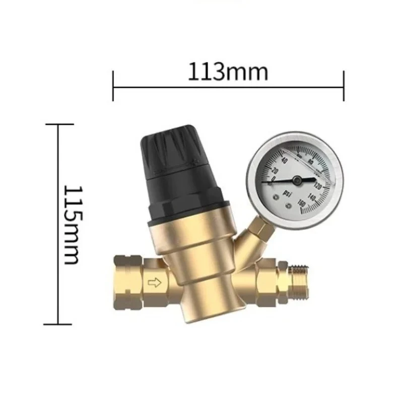 DN20 Water Pressure Regulator Valve with Gauge and Inlet Screen Filter for RV Camper Trailer Brass Lead-Free Adjustable Valve