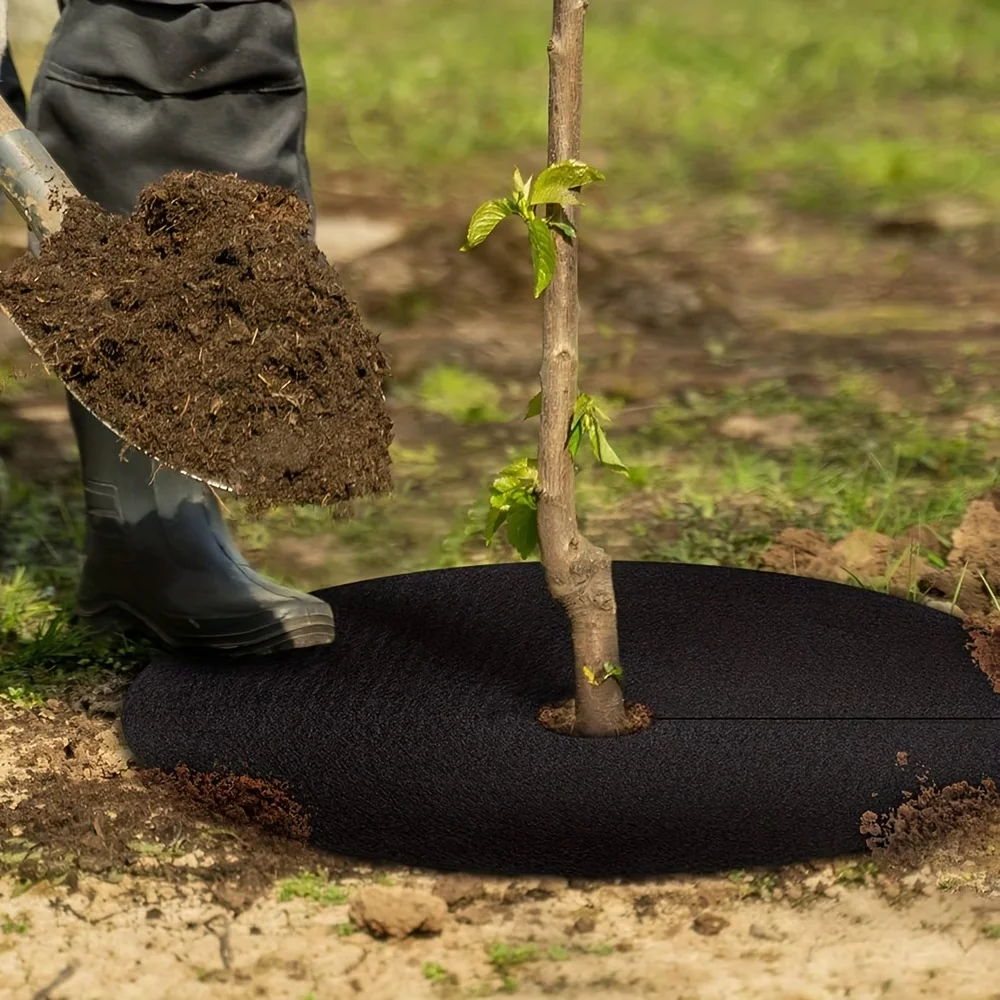 5Pcs Round Weed‑Barrier Fabric, Breathable Moisturizing Non‑Woven Tree Mulch Ring, Cold‑Resistant Weed‑Proof Cover Mat
