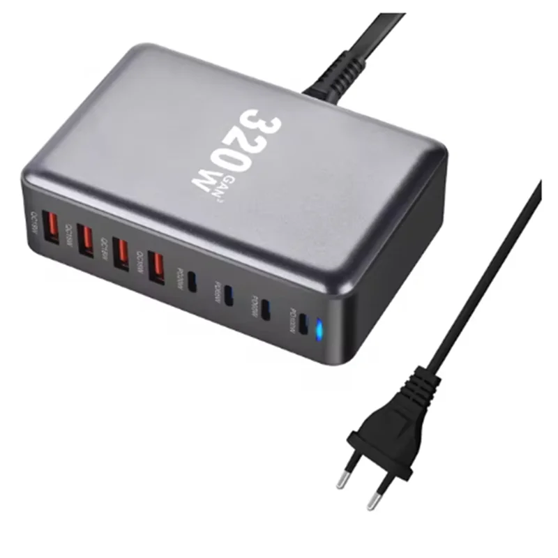 ABKI-320W Gan شاحن سطح المكتب 8-Port USB نوع C PD شاحن شحن سريع 3.0 USB نوع C شاحن سريع شاحن USB المحمول الاتحاد الأوروبي التوصيل