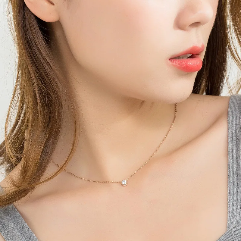 2023 Trendy Geometric Necklace For Women Rose Gold Color Stainless Steel Cubic Zirconia Wedding Necklace Clavicle Chain Collars