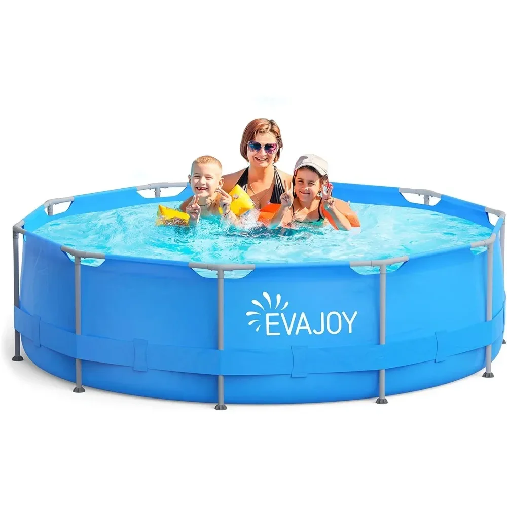 

Metal Frame Swimming Pool, Outdoor Round Above Ground Pool with Steel Frame, Heavy-Duty PVC, Easy Assembly for Backyard,