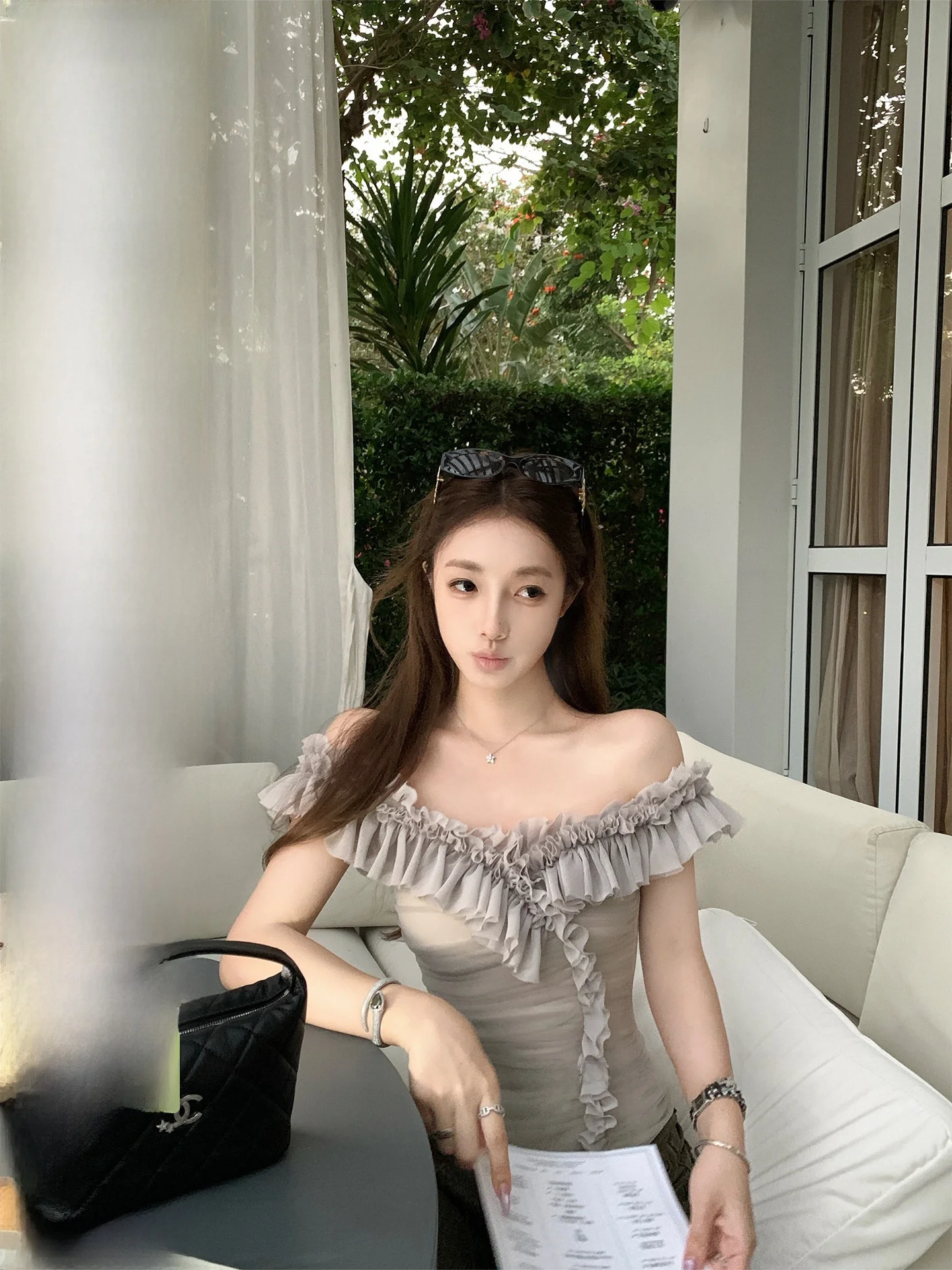 

a Chestnut Bankelili Dr Fraance Song Irregular Ruffle Elastic Multiwear Vest Strap Casual Sle ort Sve Women's...