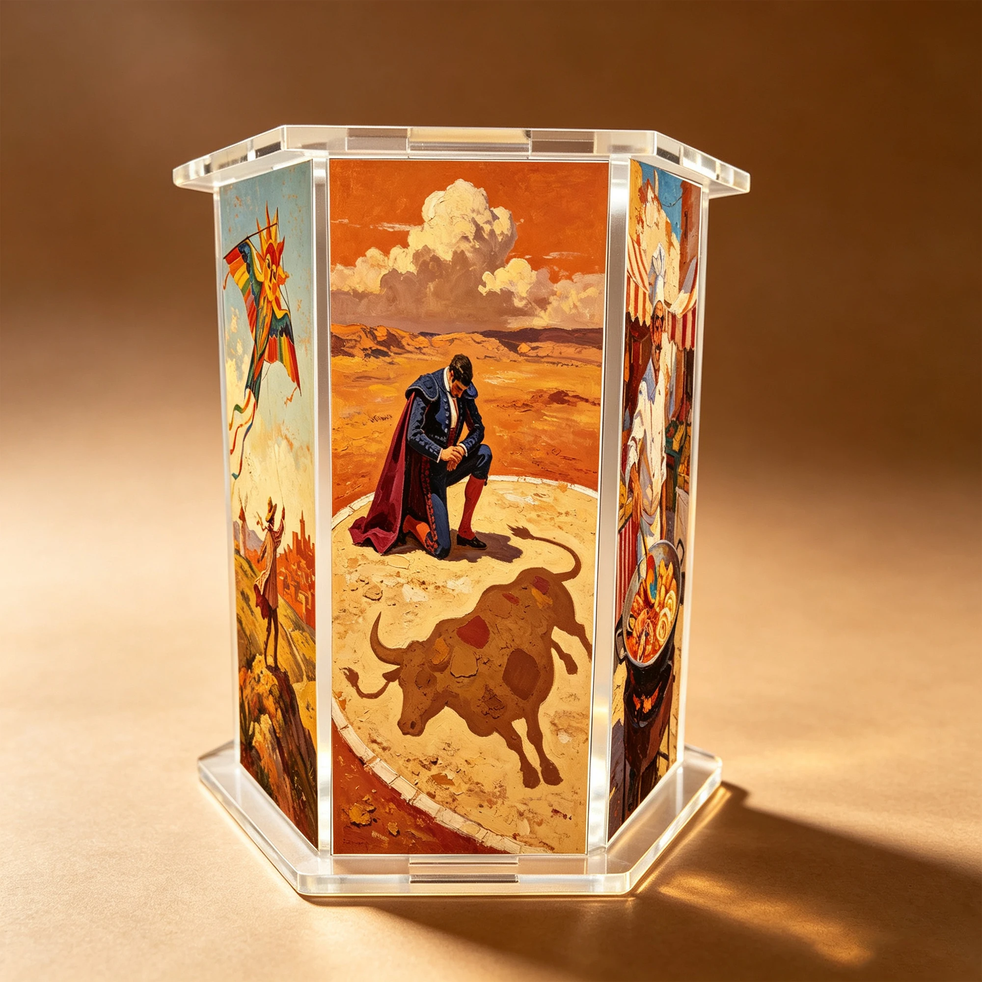 1pc Spanish theme hexagonal acrylic pen holder Acrylic desktop storage decoration