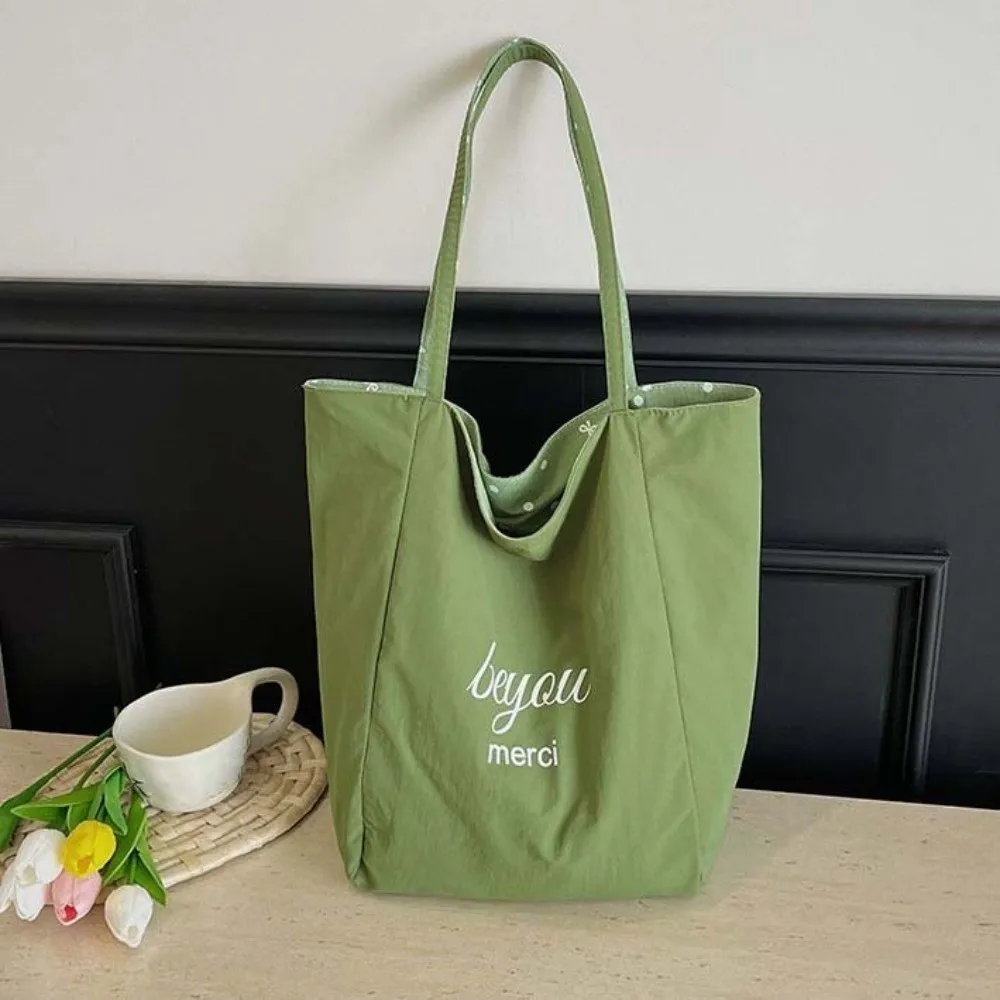 Lightweight Polka Dot Tote Washable Soft Fabric Canvas Shoulder Bag Foldable Pastel Colors Double-sided Cloth Handbag Busy Moms