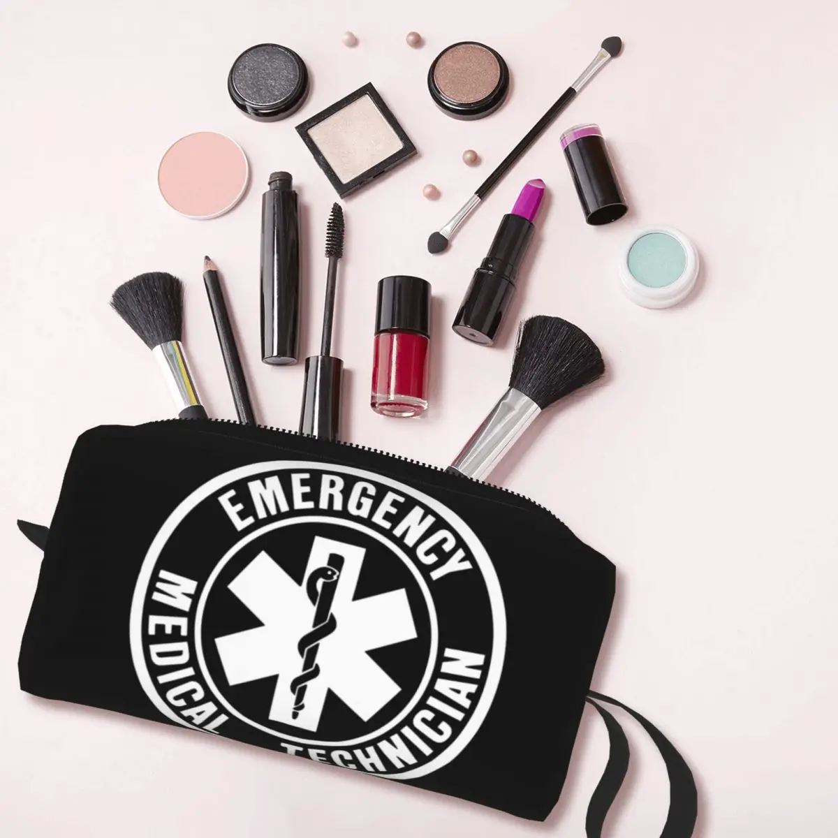 Custom Emt Star Of Life Emergency Medical Technician Logo Cosmetic Bag Large Capacity Makeup Case Beauty Storage Toiletry Bags