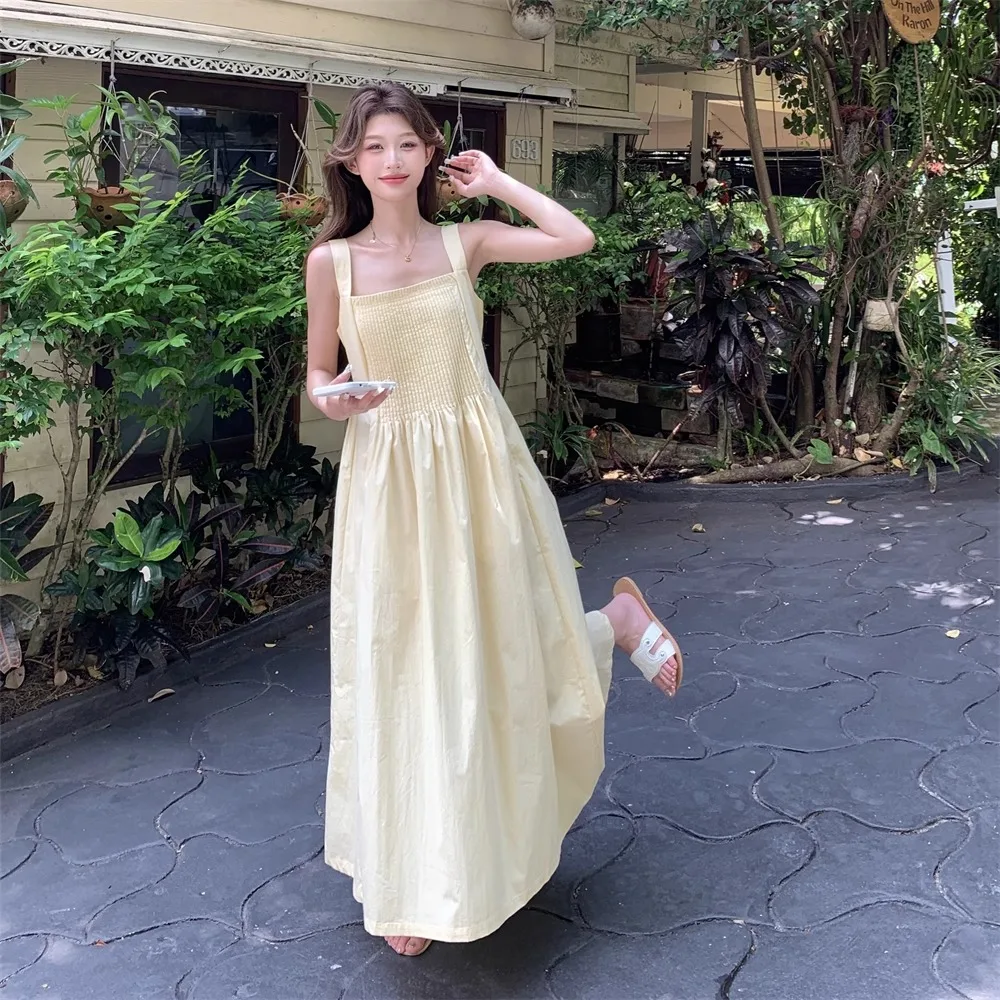 فساتين نسائية بدون أكمام أنيقة لضيف حفل الزفاف الصيف زين مطرزة تجمع Shiring Smocking التدريبات مطرز