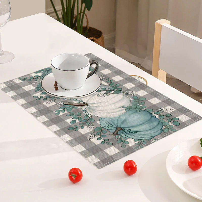1pcs Thanksgiving decorative pumpkin printed placemats coasters insulation mats fabric simple and versatile western food mats.