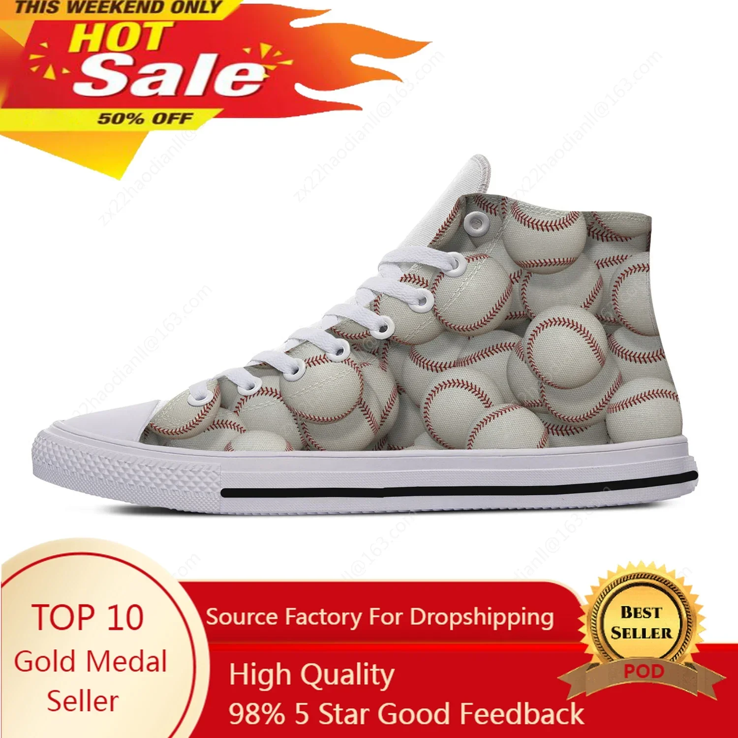 Baseball Pattern High Top Sneakers Mens Womens Teenager Fashion Casual Shoes Canvas Running Shoes 3D Print  Lightweight shoe