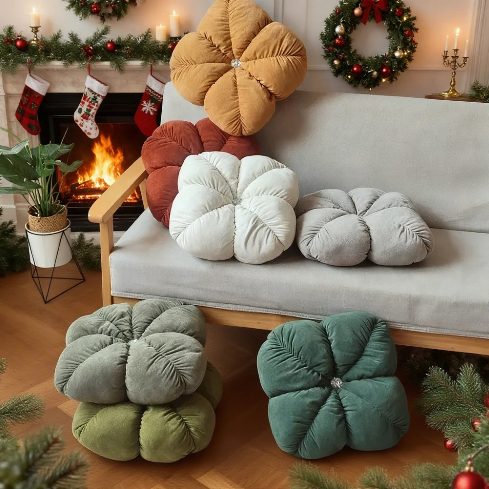 

Sofa Back Cushion Four-leaf Clover Round Pillow Cushion Solid Color Soft Plush Throw Pillow for Home Sofa Yoga Floor Pad 35x35cm