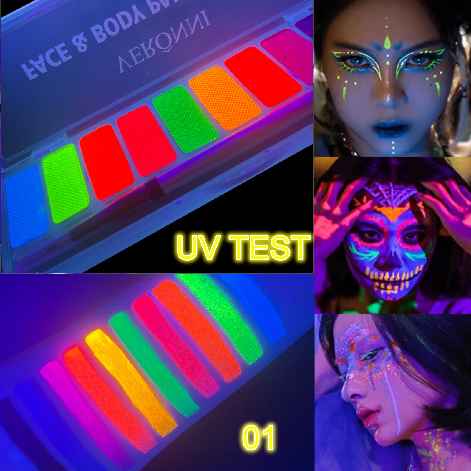 10 kleuren Glow Fluorescerende Neon Olie Gezicht Body Art Verf UV Glow Olieverf Halloween Party Fancy Dress Schoonheid Make-up Cosmetica