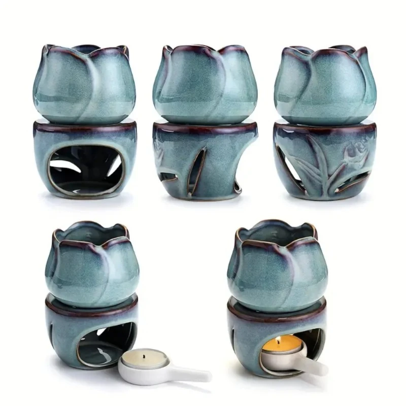 

[Набор керамических диффузоров для ароматерапии] Креативный 1 комплект керамического диффузора для ароматерапии в форме тюльпана и набор подсвечников - Essential O