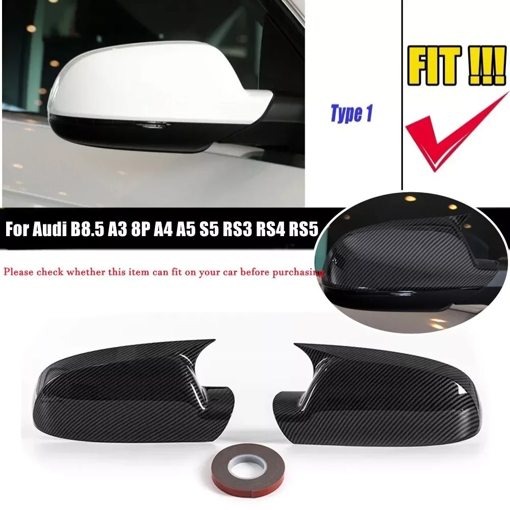 

For Audi A3 8P A4 A5 S5 RS3 RS4 RS5 Car Rearview Side Mirror Cover Wing Cap Exterior Door Rear View Case Trim Carbon Fiber Look