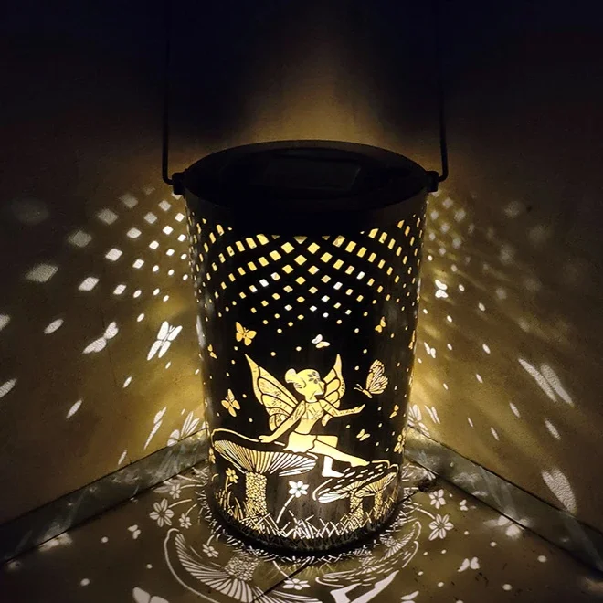 Solar Powered Courtyard Lawn Projection Lamp Garden Atmosphere Landscape Decoration Hollow Iron Lamp Projection Lamp