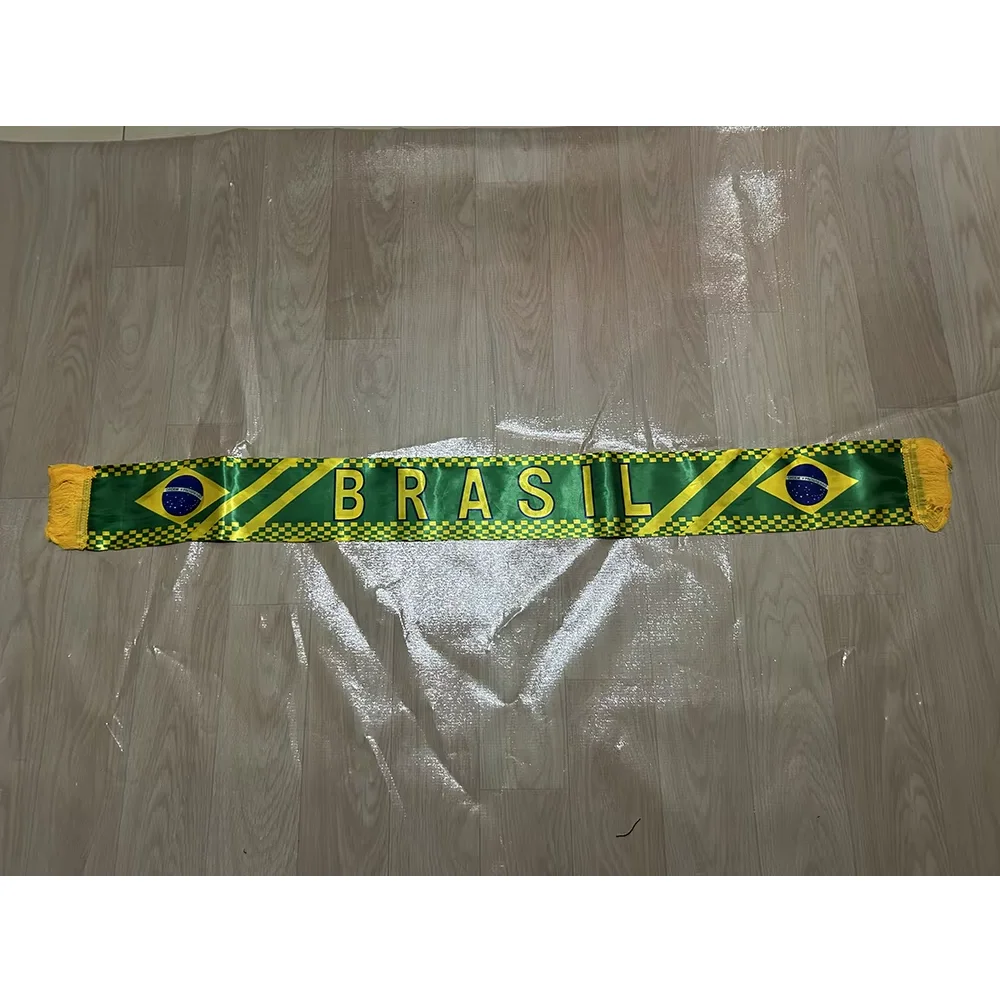 (TIKI FLAG) Lenço Brasil 14x135cm com Impressão Dupla Face da Bandeira do Brasil em Cetim, Ideal para Eventos Esportivos e Copa do Mundo