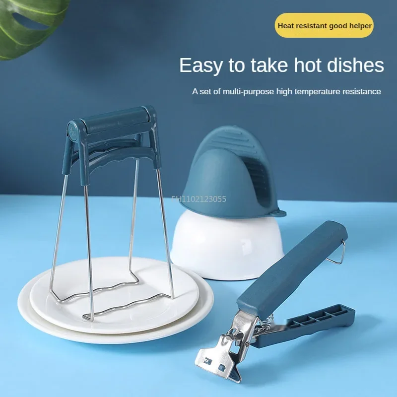 

Avoid Scalding Kitchenware Kitchen Hot Plate Gripper Stainless Steel Bowl Clip Tongs Bowl Dish Pan Clips Tongs Silicone Gloves