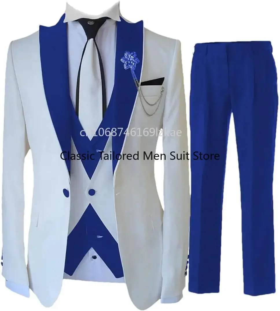 

Tailor-made White Suits For Men 3 Piece Set Slim Fit Formal Wedding Best Man Groom Tuxedo Fashion Luxury(Blazer+Vest+Pants)