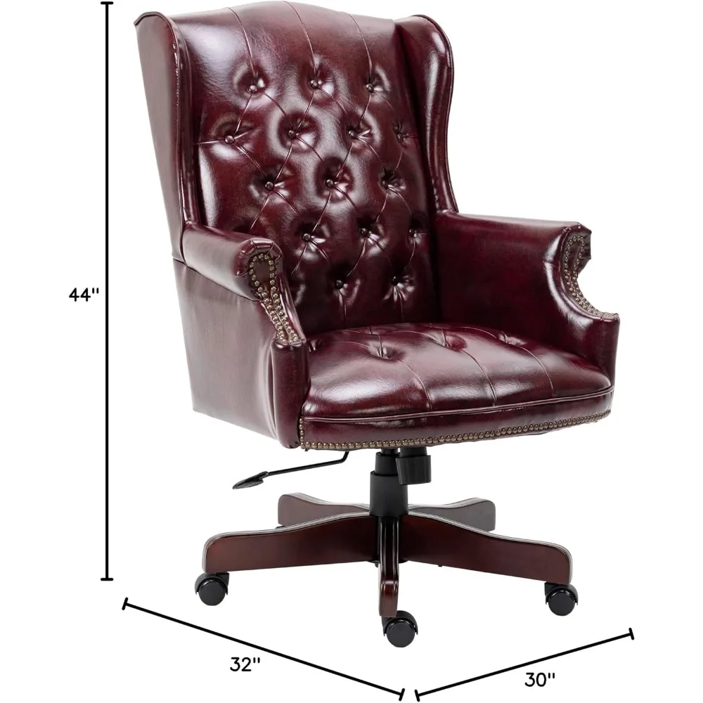 high-back reclining ergonomic office chair with padded seat and backrest, pu leather, wheels - burgundy