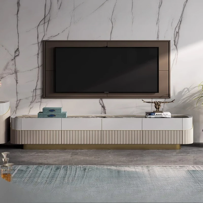 

Light luxury TV cabinet marble living room modern high-end lacquered coffee table combination