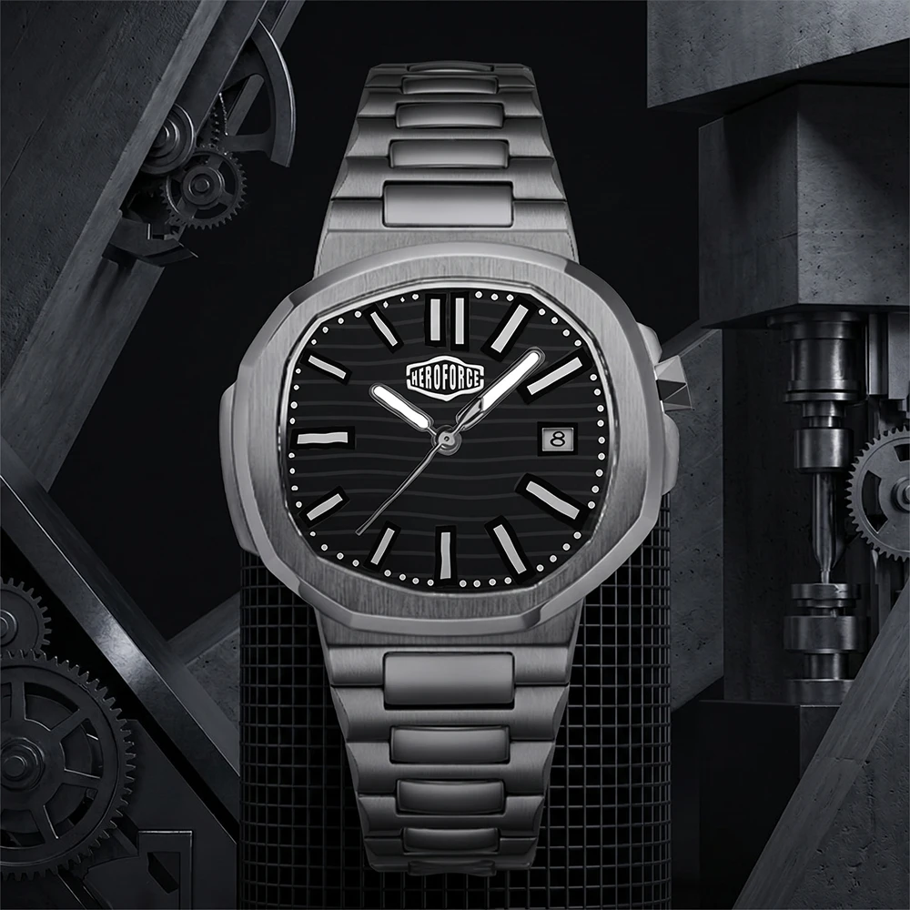 Montre pour homme HEROFORCE Sapphire Casual Fashion, verre minéral, étanche, calendrier, quartz, montre-bracelet originale avec diamants, montre de business