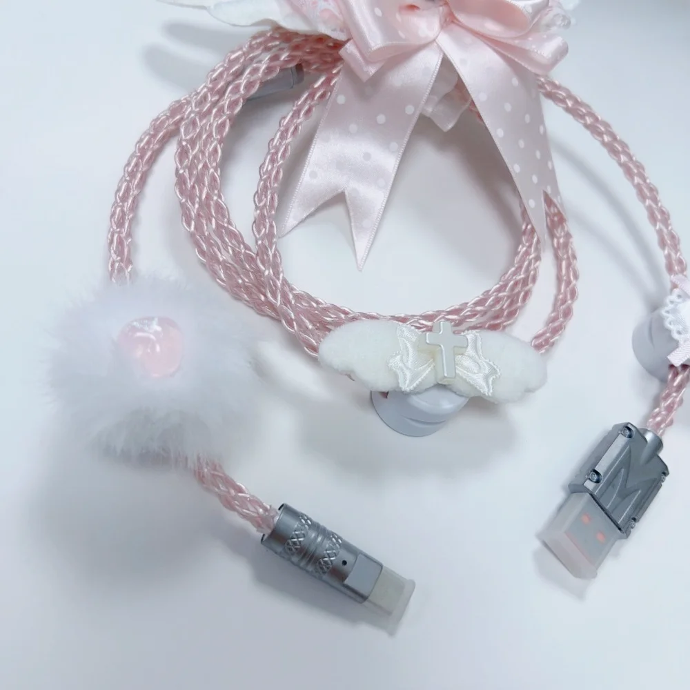 8K Type-c Luminous Data Cable Angel Rabbit Aviator Cable for Mechanical Keyboard, 1.3m Cute Keyboard Accessories