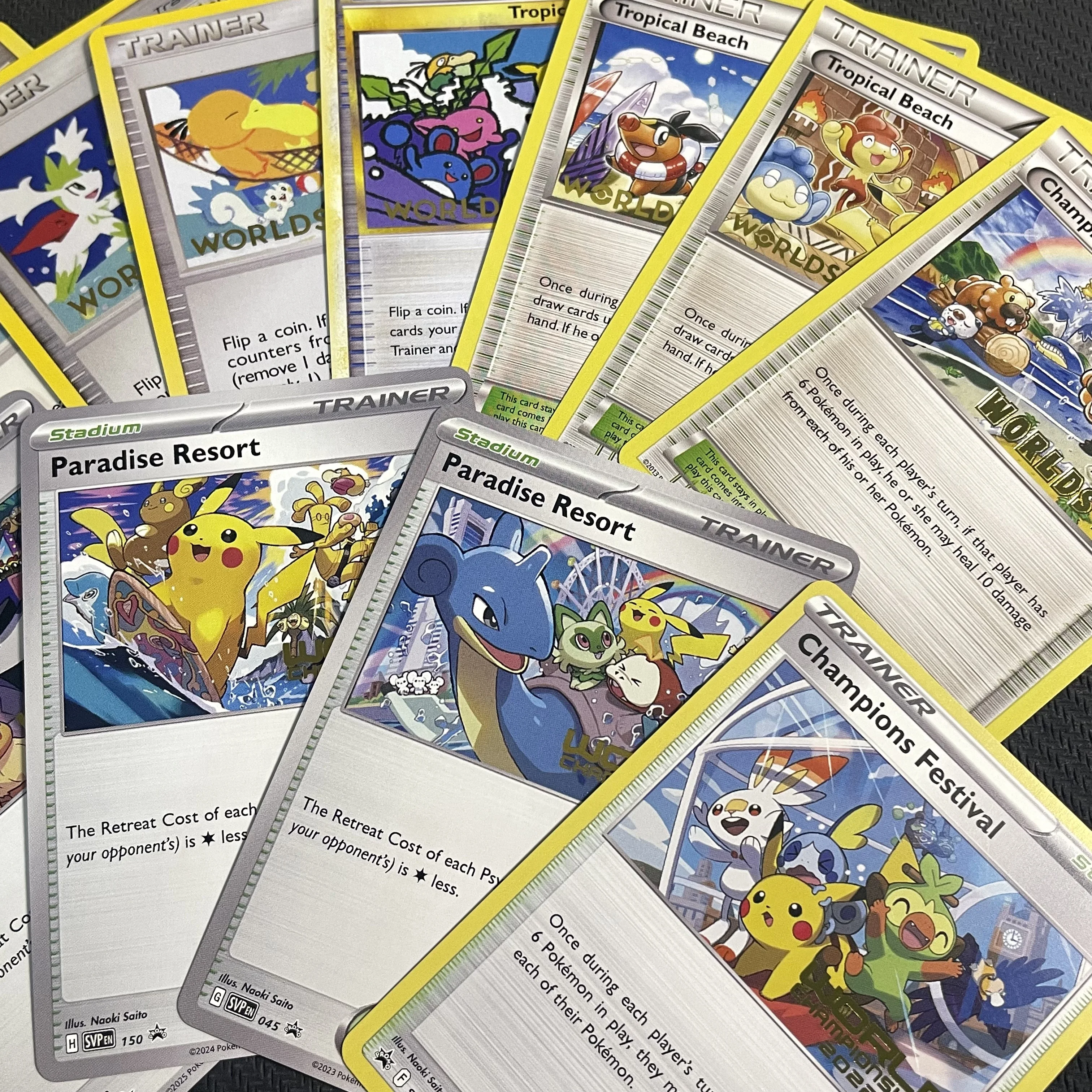 18Pcs Gold Stamped PKM World Championships Promo Cards Full Set PTCG Came High-Quality Full Color Printed Collectible TCG Cards
