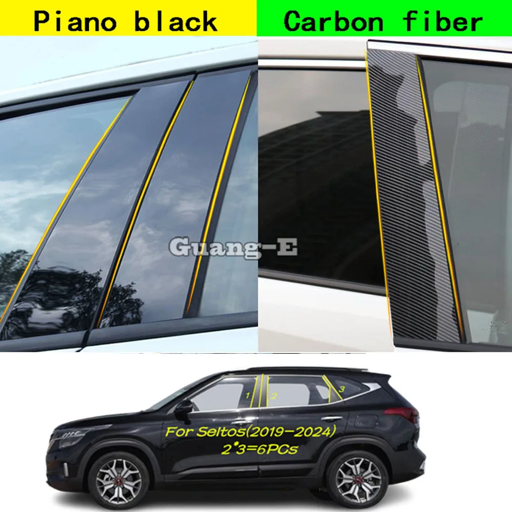 

Car PC Material Pillar Post Cover Door Trim Window Molding Stickers Plate Accessories Decoration For Kia Seltos 2019 2020-2024